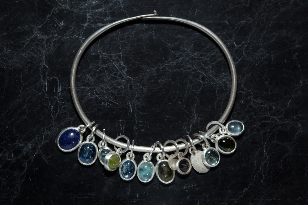 Silver lock bracelet with pendants — Yves Gratas
