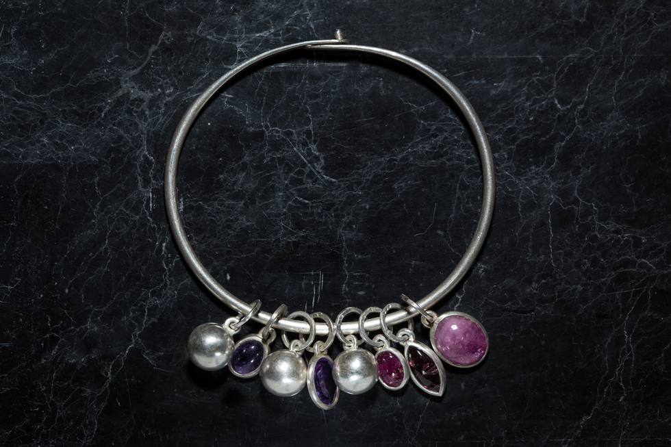 Silver lock bracelet with pendants — Yves Gratas