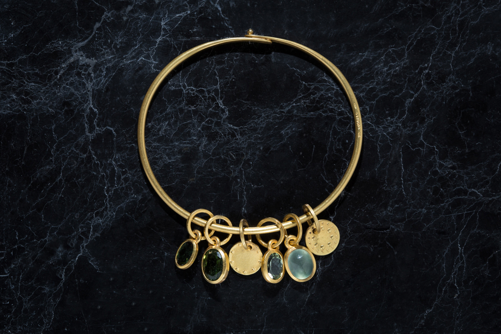 Gold lock bracelet with tourmaline pendants — Yves Gratas
