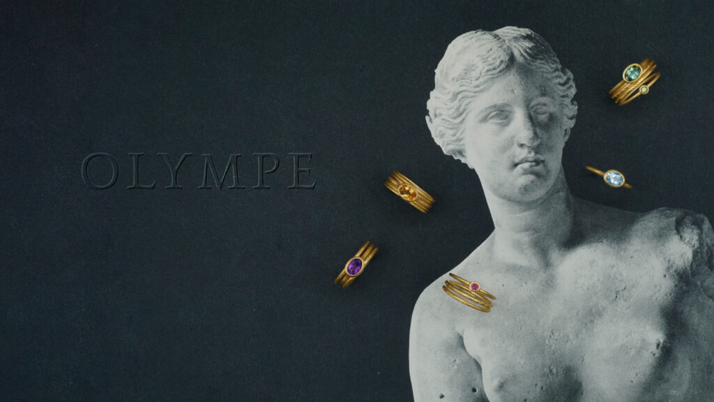 olympe orphée anneaux ciselé tourmaline verte aigue marine citrine améthyste tourmaline rose