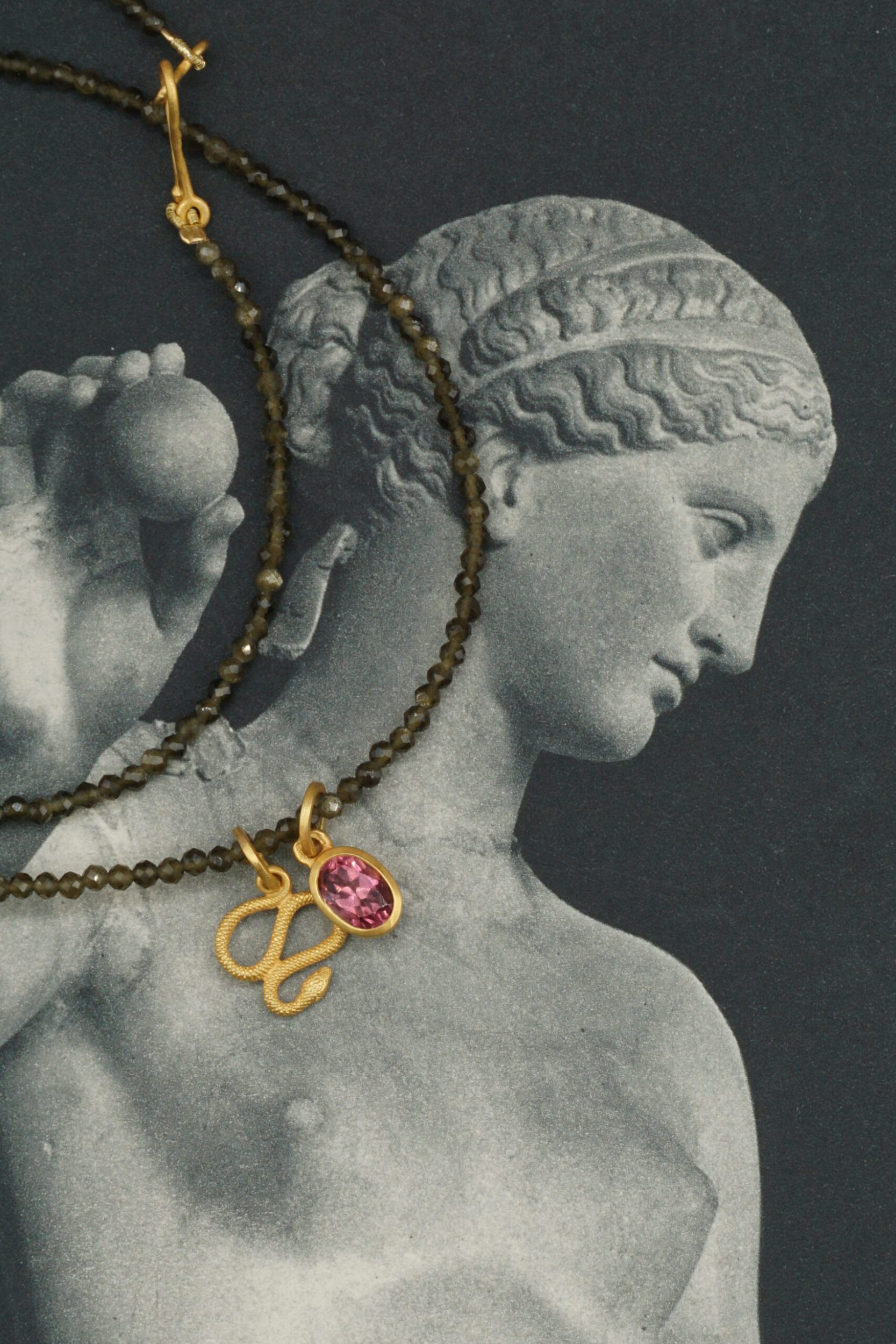 202 316 253 collier quartz fumé pendentif tourmaline rose facettée pendentif serpent PM petit modèle